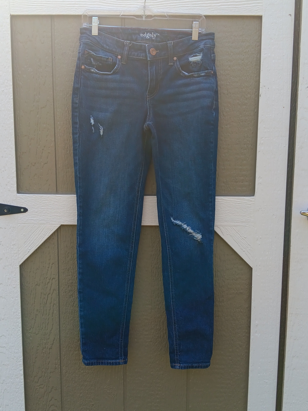 Edgely Dark Blue Low-Rise Boyfriend Jeans with Distressed Detail Size 8 Reg